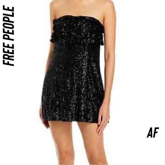 FREE PEOPLE FRIDA SEQUINED STRAPLESS MINI DRESS IN BLACK - Picture 4 of 7